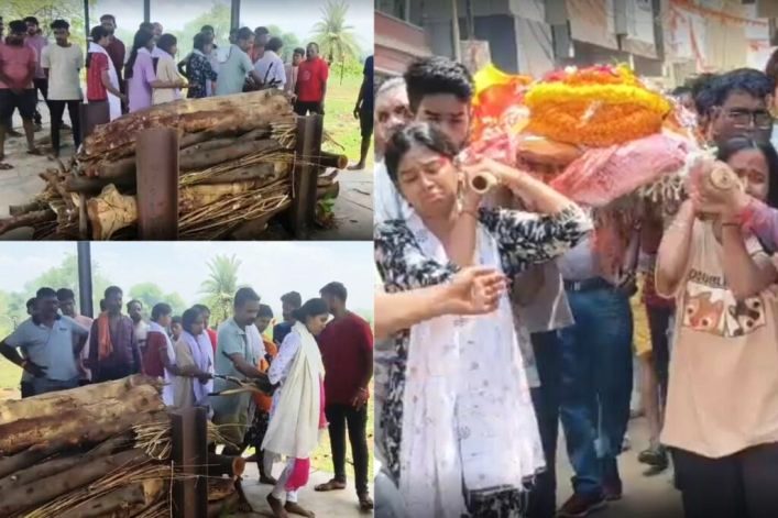 बेटियों ने दी पिता को मुखाग्नि, आंसुओं के बीच निभाया फर्ज