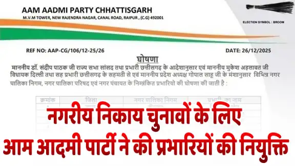 नगरीय निकाय चुनावों के लिए आम आदमी पार्टी ने की प्रभारियों की नियुक्तिAam Aadmi Party takes a big decision for the urban body elections, appoints in-charges