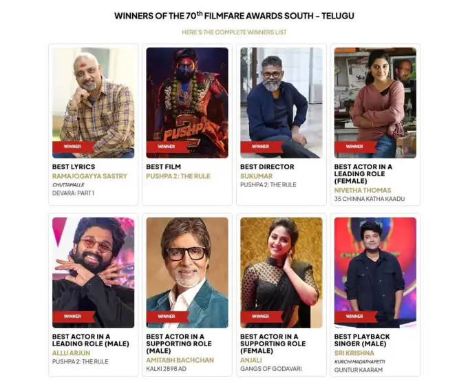 70वें साउथ फिल्मफेयर में छाई 'पुष्पा 2', 'कल्कि 2898 एडी' के लिए अमिताभ को मिला अवॉर्ड