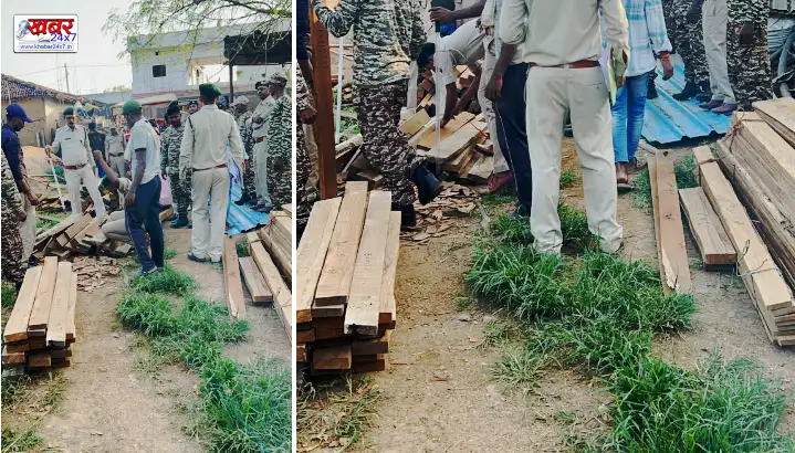 Forest department raid: A cache of precious wood was found at the house of Paalimeta Sarpanchसागौन के लट्ठे और तख्ते बरामदवन विभाग दबिश : पैलीमेटा सरपंच के घर मिला बेस कीमती लकड़ियों का जखीरा